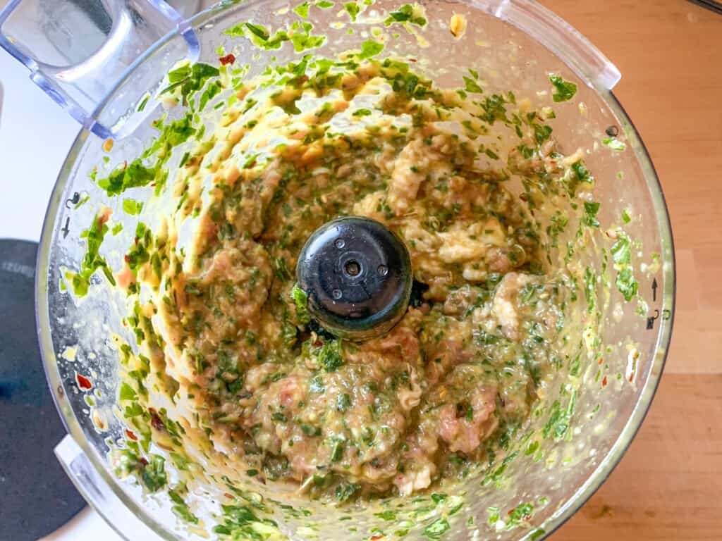 The stuffing in the food processor. 