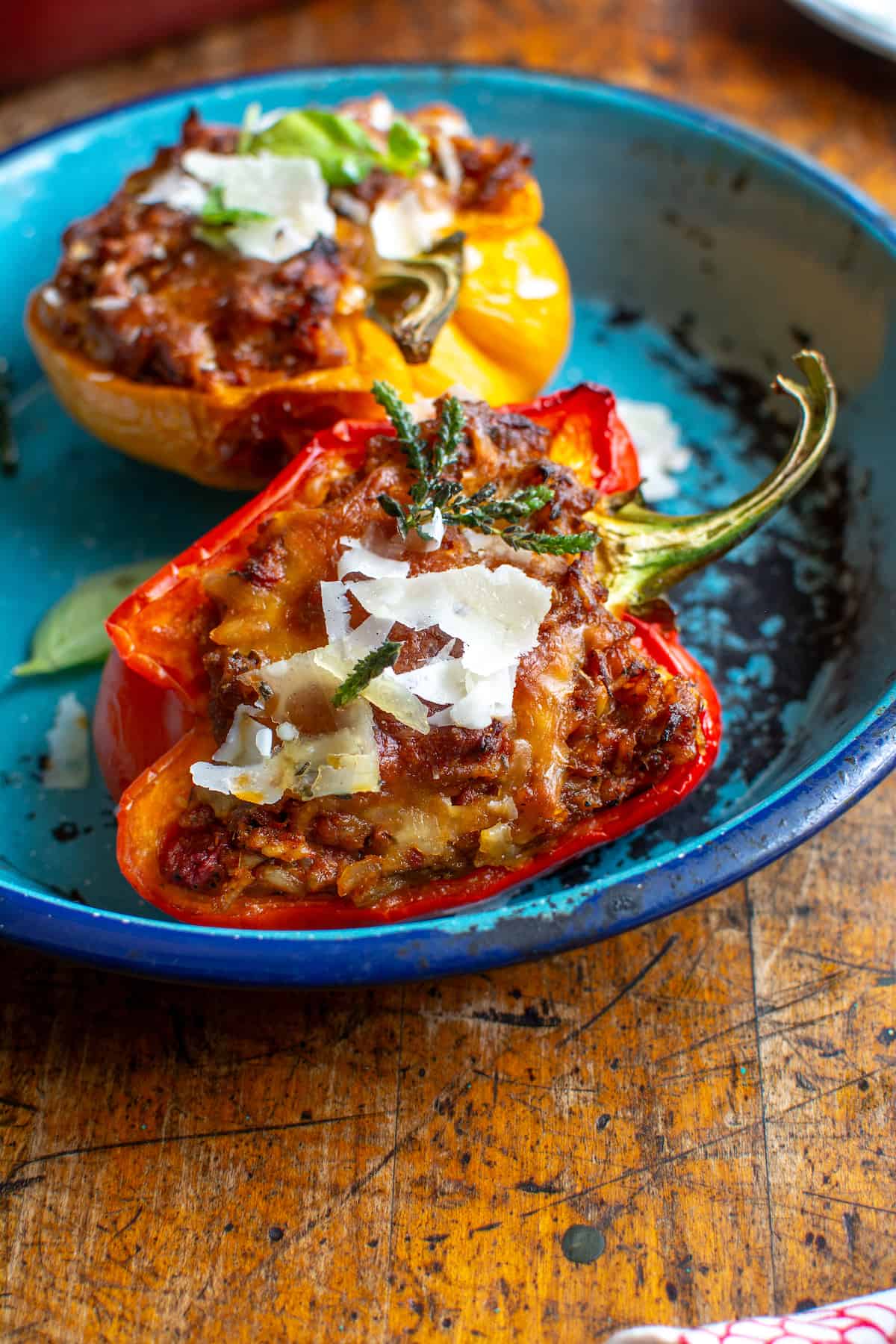 Sausage Stuffed Peppers with Pesto