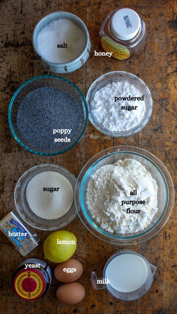 All the ingredients to make poppy seed kolaches 