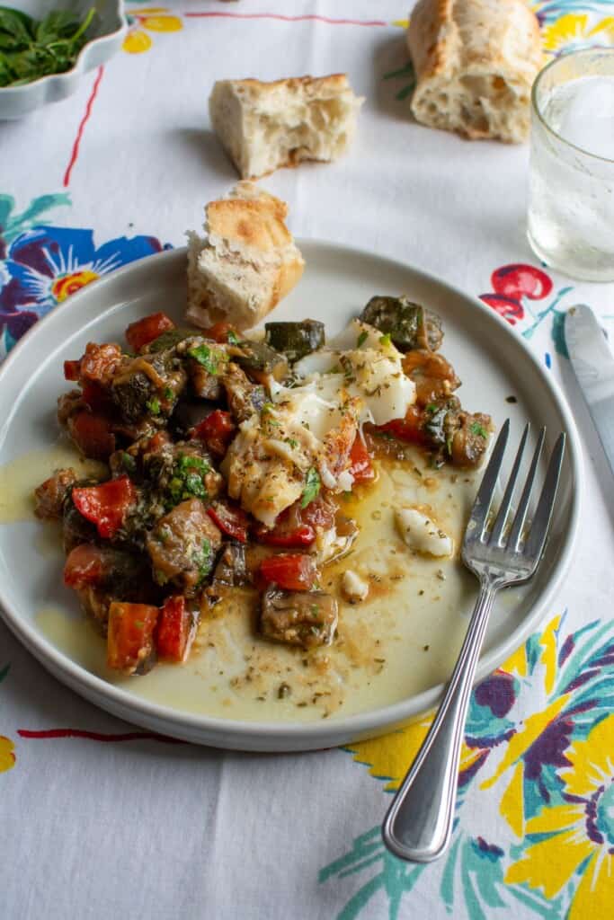 Panfried Cod with Ratatouille and Lemon Butter Sauce - katesbestrecipes.com