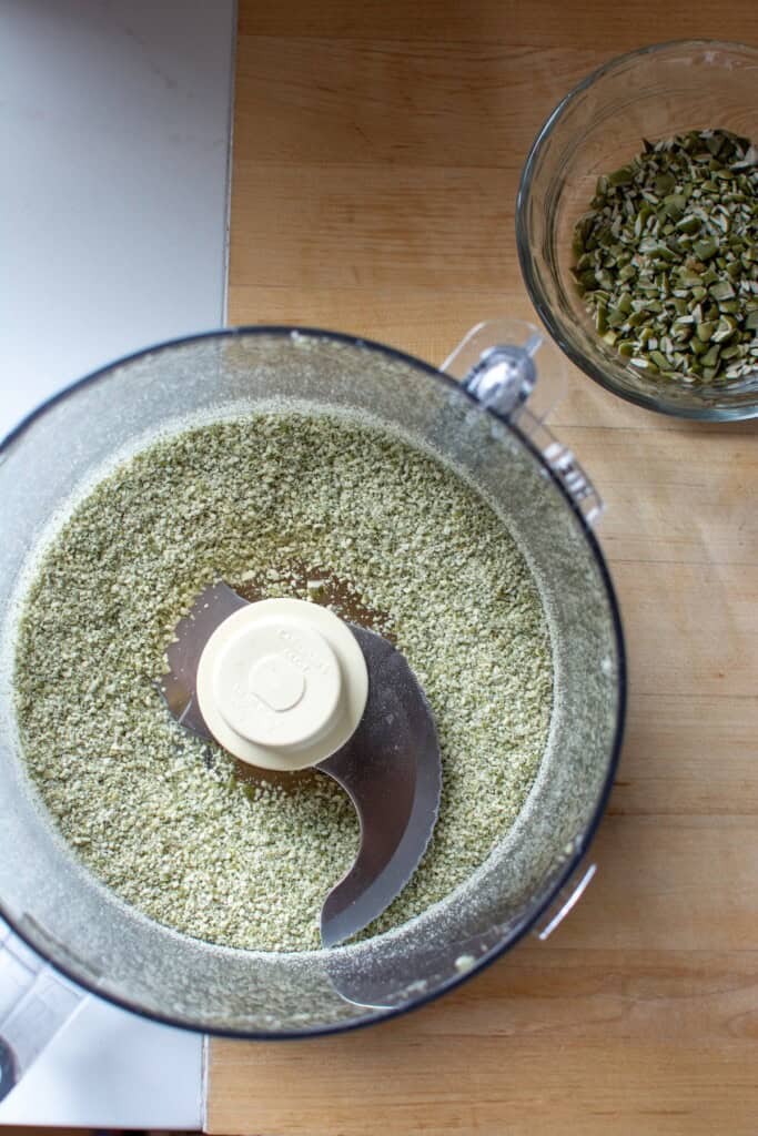 pumpkin seeds ground into a flour in a food processor