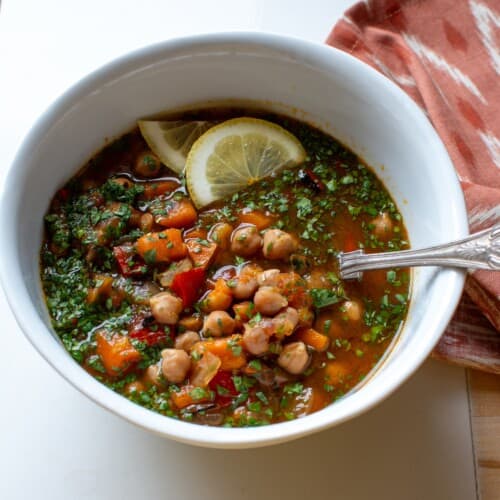 A bowl of Moroccan chickpea stew