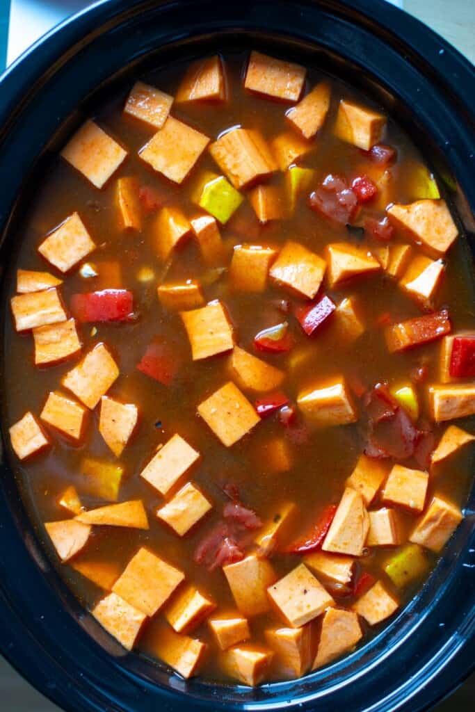 The Moroccan chickpea stew simmering in the crockpot