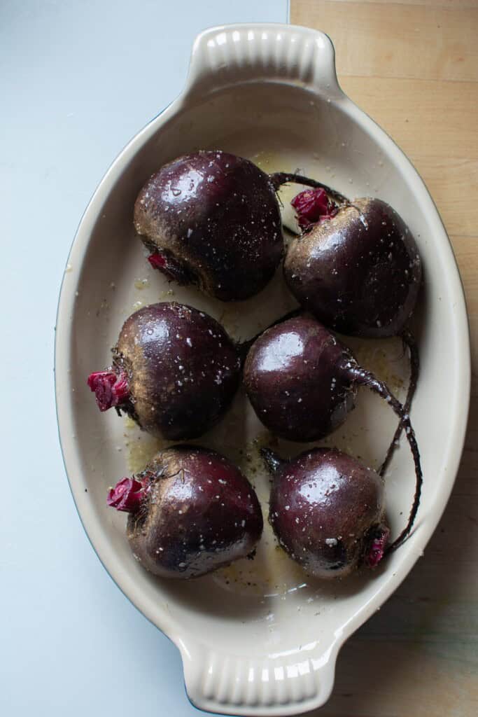 Raw beets getting ready to be roasted