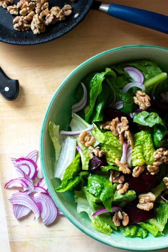 The salad being layered together
