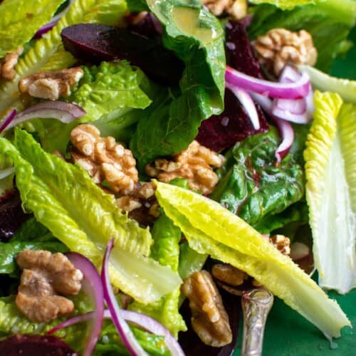 A close up of the crunchy romaine salad