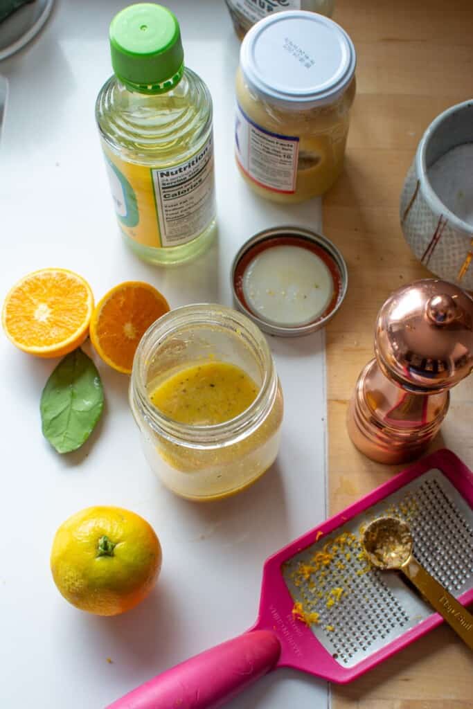 All the ingredients to make the orange vinaigrette