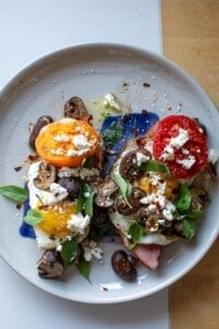 Two pieces of breakfast bruschetta