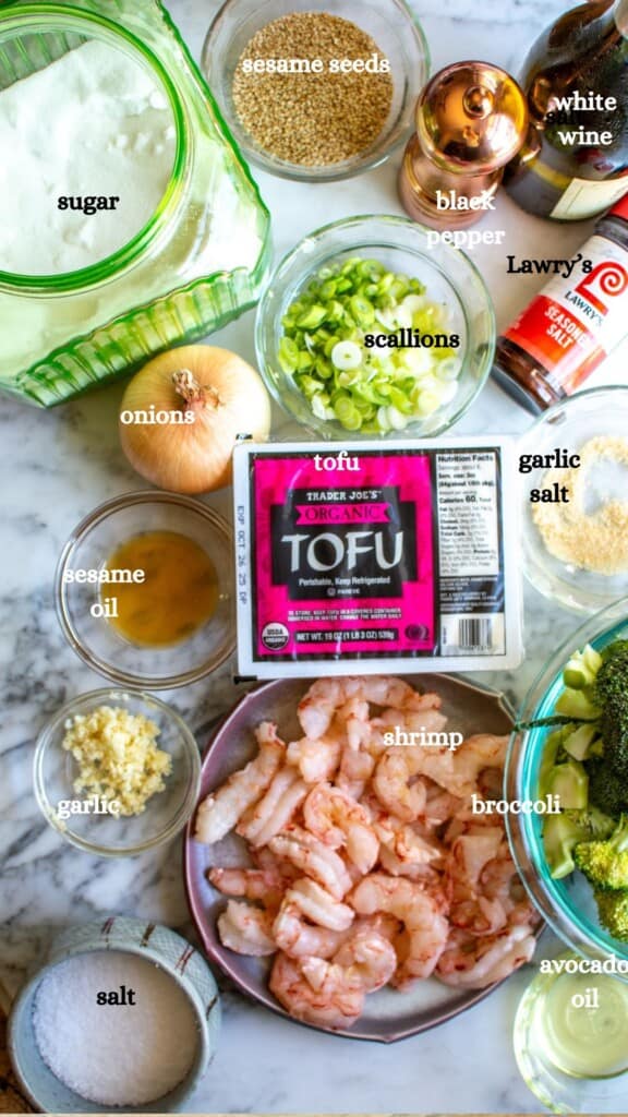 All the ingredients you need to make broccoli tofu stir fry