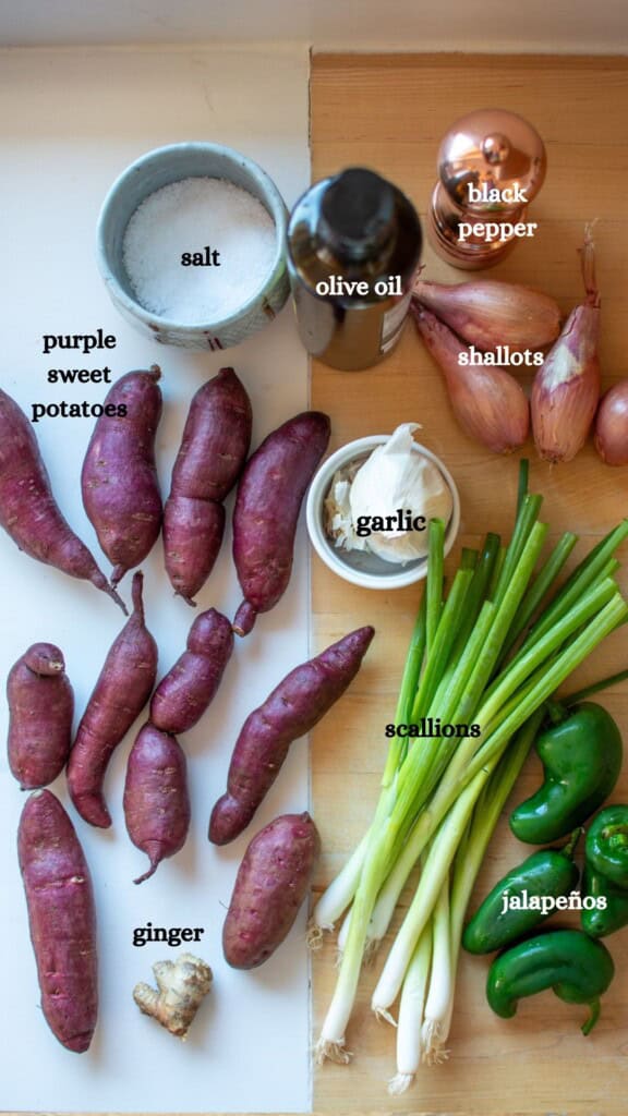 All the ingredients to make baked purple sweet potatoes