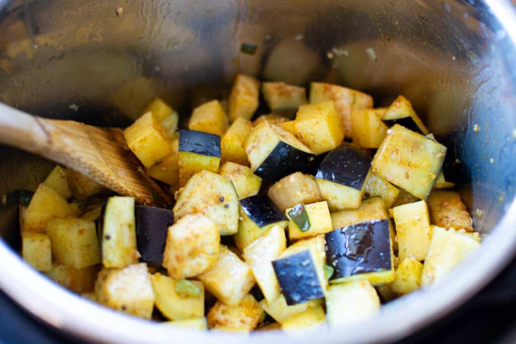 eggplant in the instant pot before being cooked