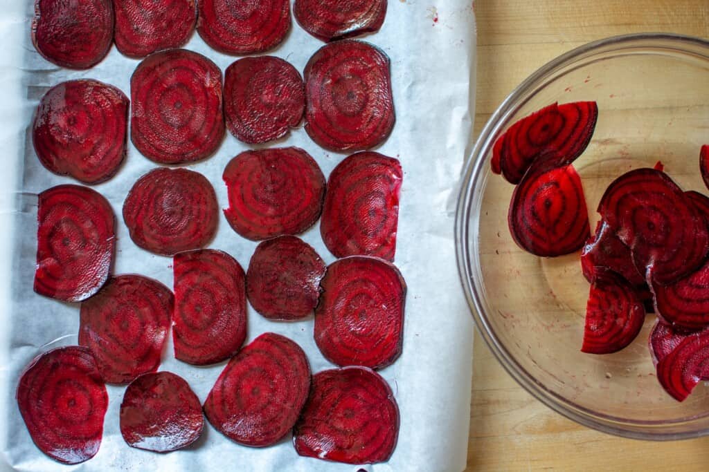 beets on a baking sheet about to be baked