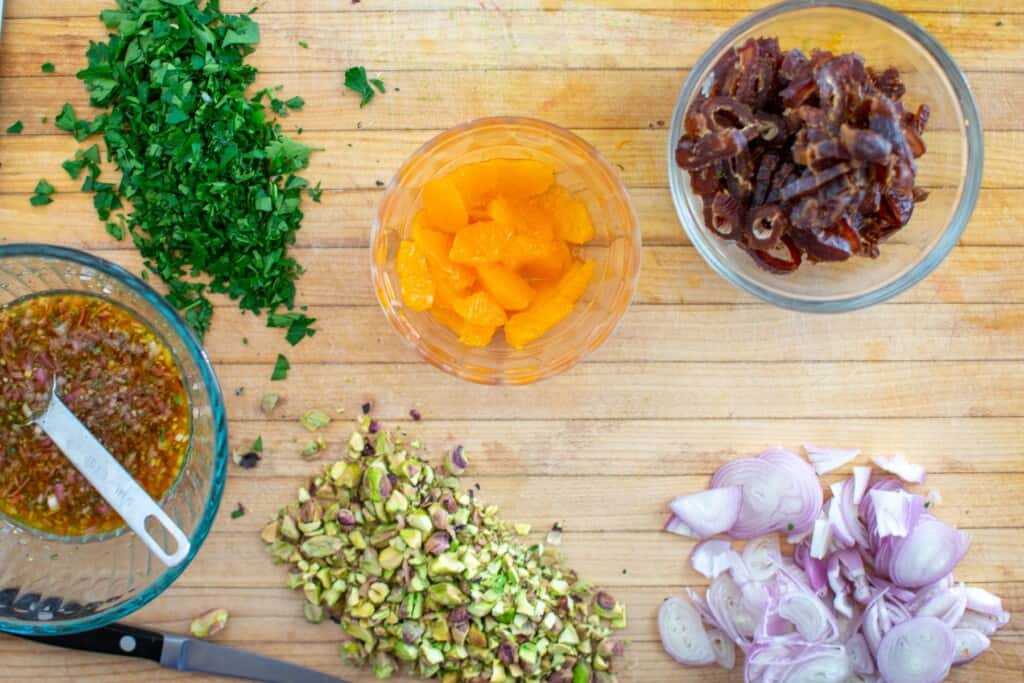 All the ingredients chopped up to make the salad