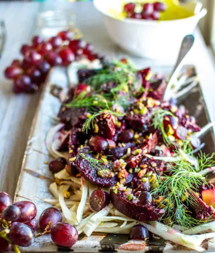 A beet salad with grapes and fennel