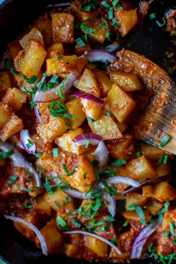 potatoes in a red Chile sauce