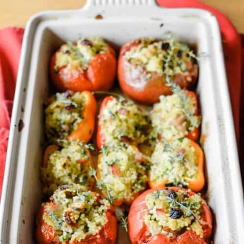 stuffed vegetables in a dish after being baked