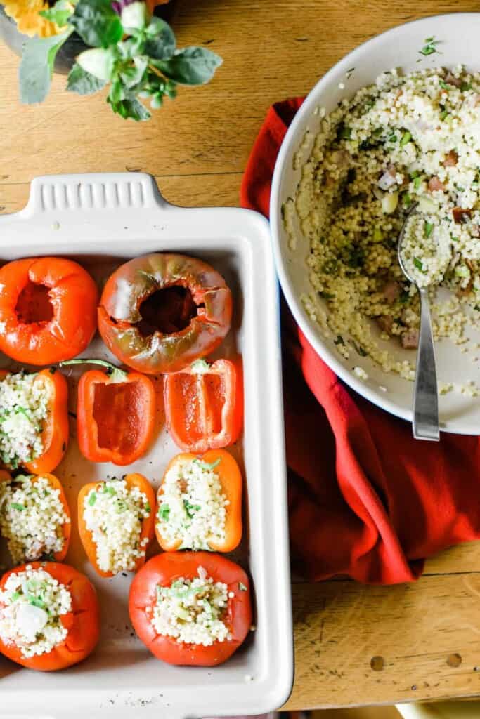 All the vegetables in a dish, some are stuffed and some are not