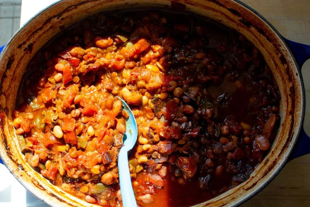 The baked beans after coming out of the oven