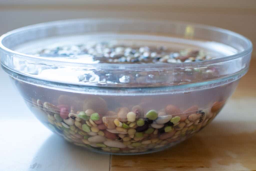 beans in a bowl soaking in water