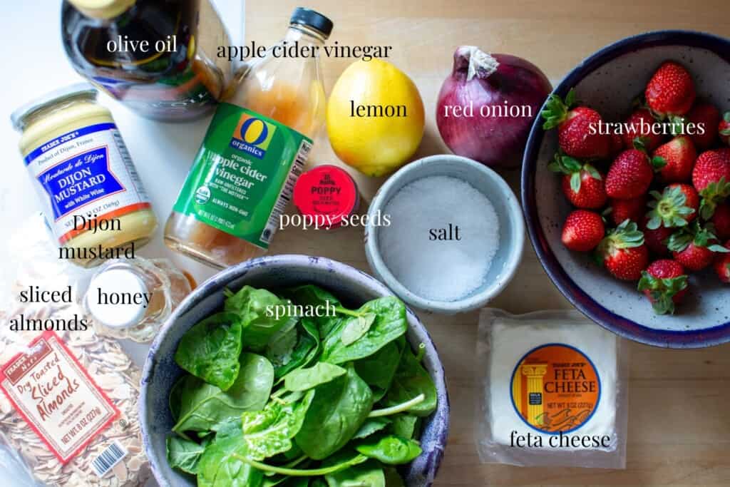 All the ingredients to make a spinach salad