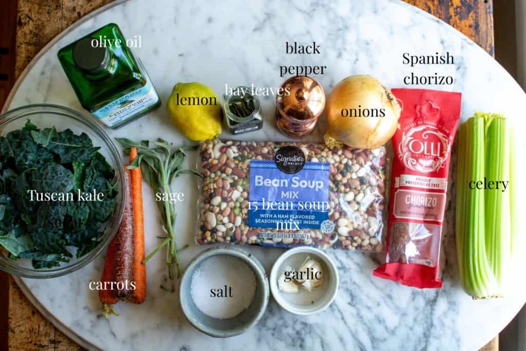 All the ingredients to make 15 bean soup