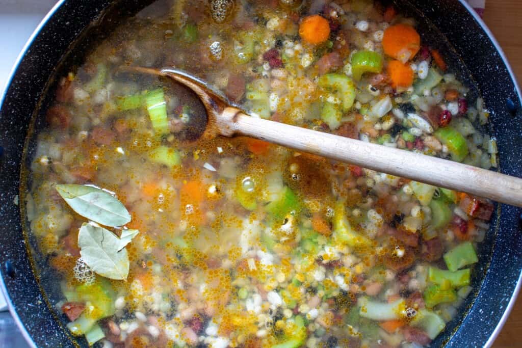 15 bean soup simmering on the stove