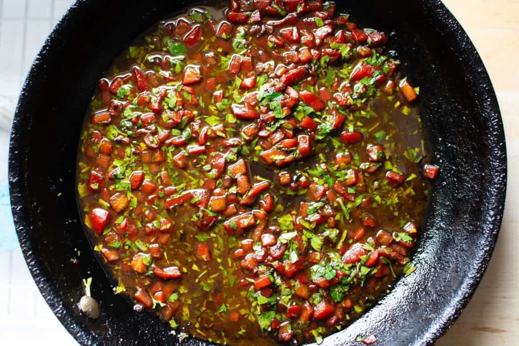red relish in a black pan