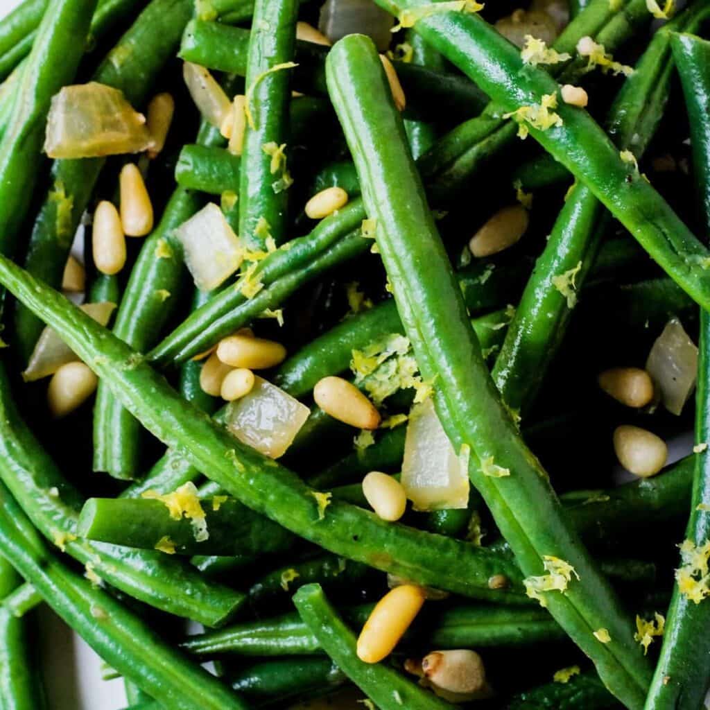 green beans topped with citrus zest