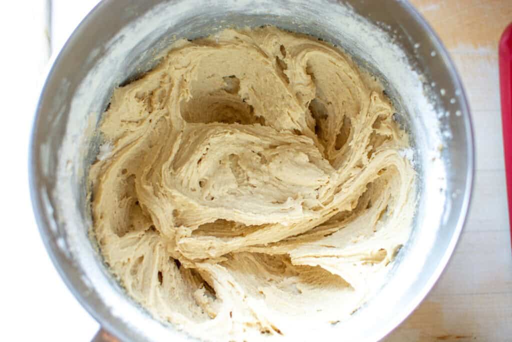 flour mixed into the cookie dough