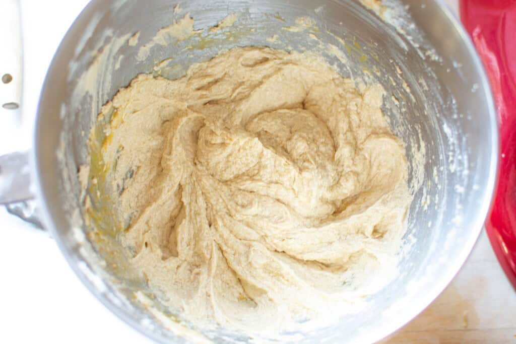 butter and egg in a stand mixer