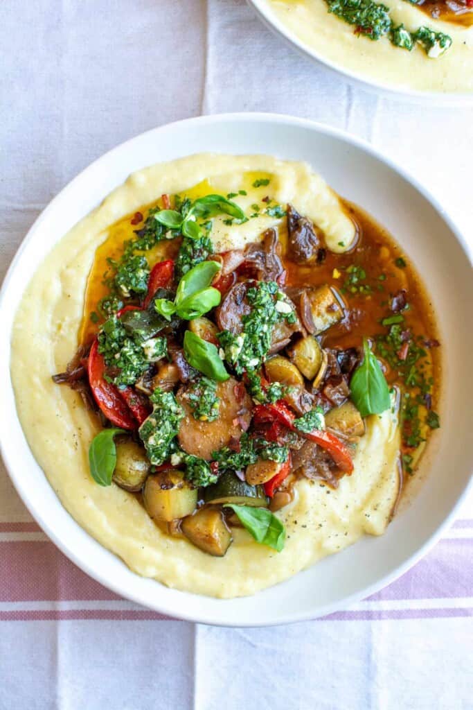 mediterranean sauteed vegetables in a white plate