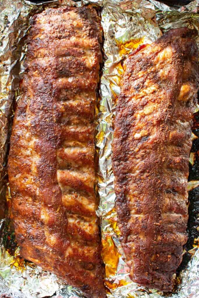 Vinegar and Spice Baked Baby Back Ribs in a foil