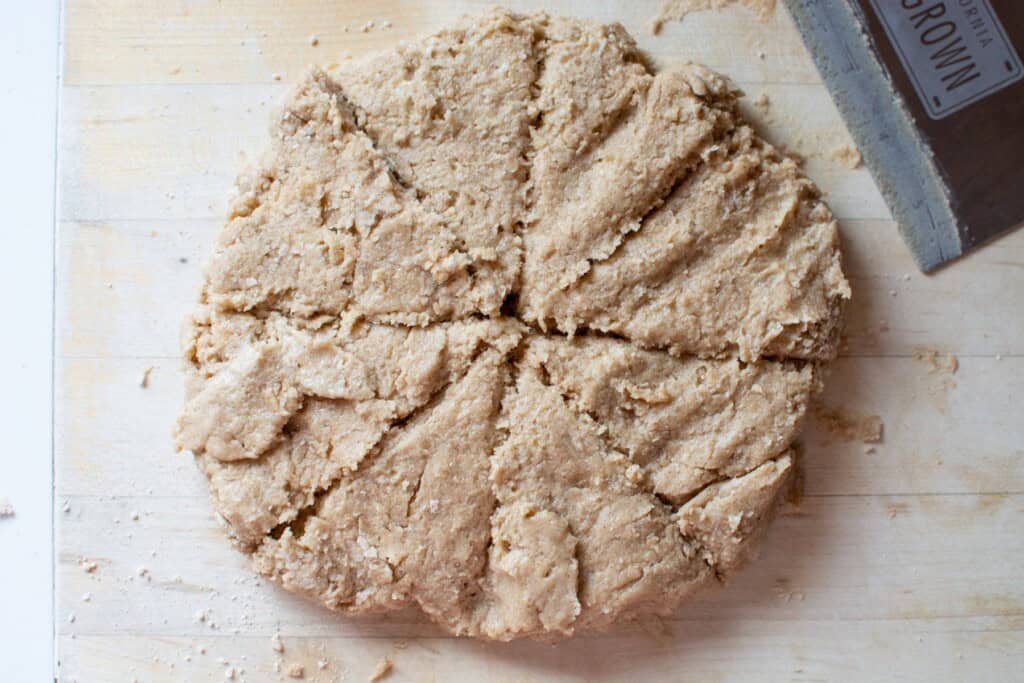 scone dough on a cutting board 