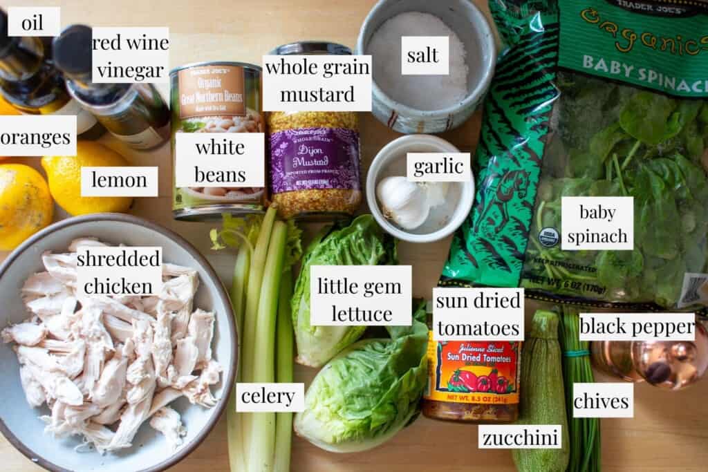 all the ingredients to make chicken salad