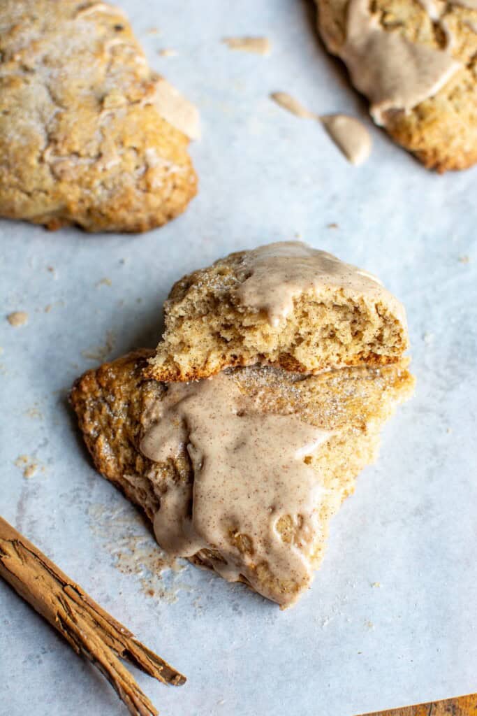 cinnamon scones broken in half