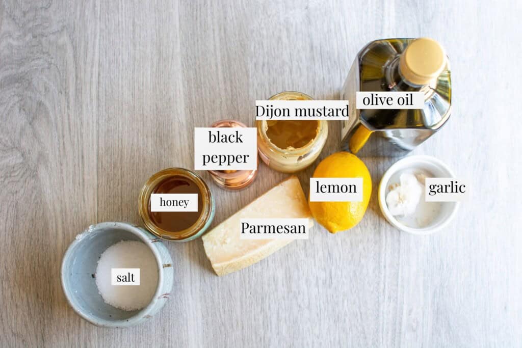 All the ingredients to make kale salad dressing