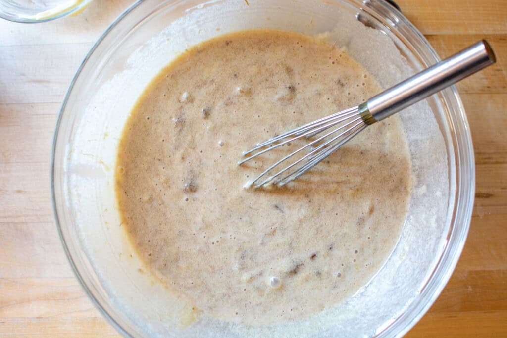 the banana wet mixture for banana bread