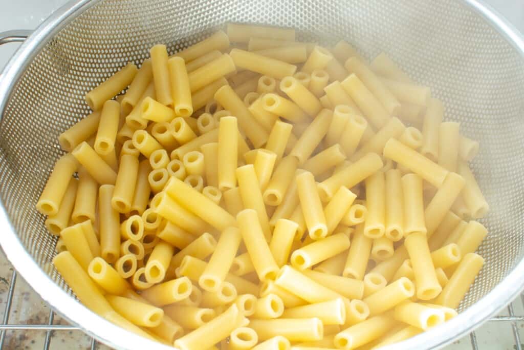 pasta in a strainer