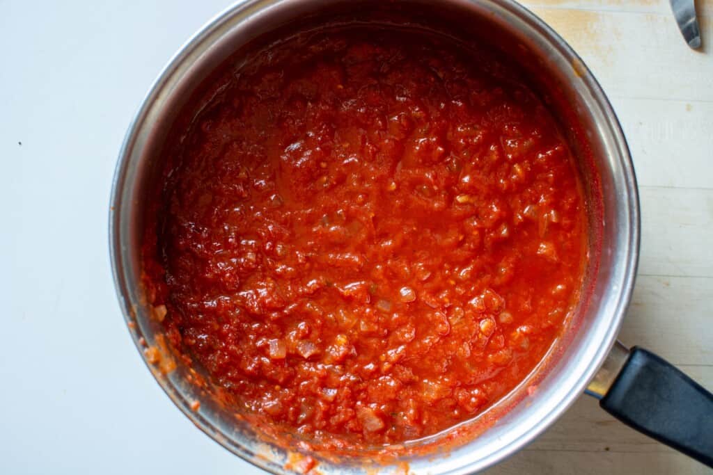 a saucepan of tomato sauce