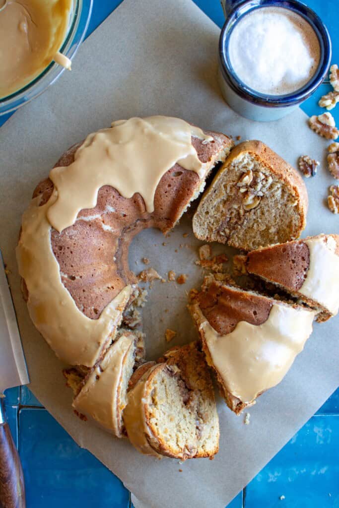 coffee cake cut into pieces