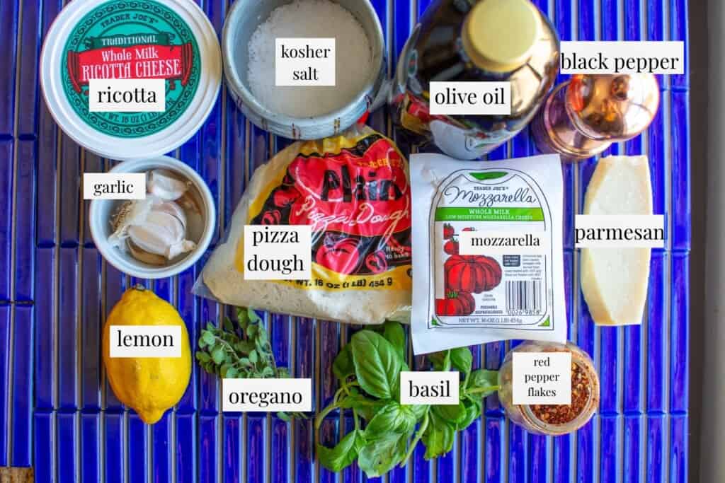 all the ingredients to make the white pizza