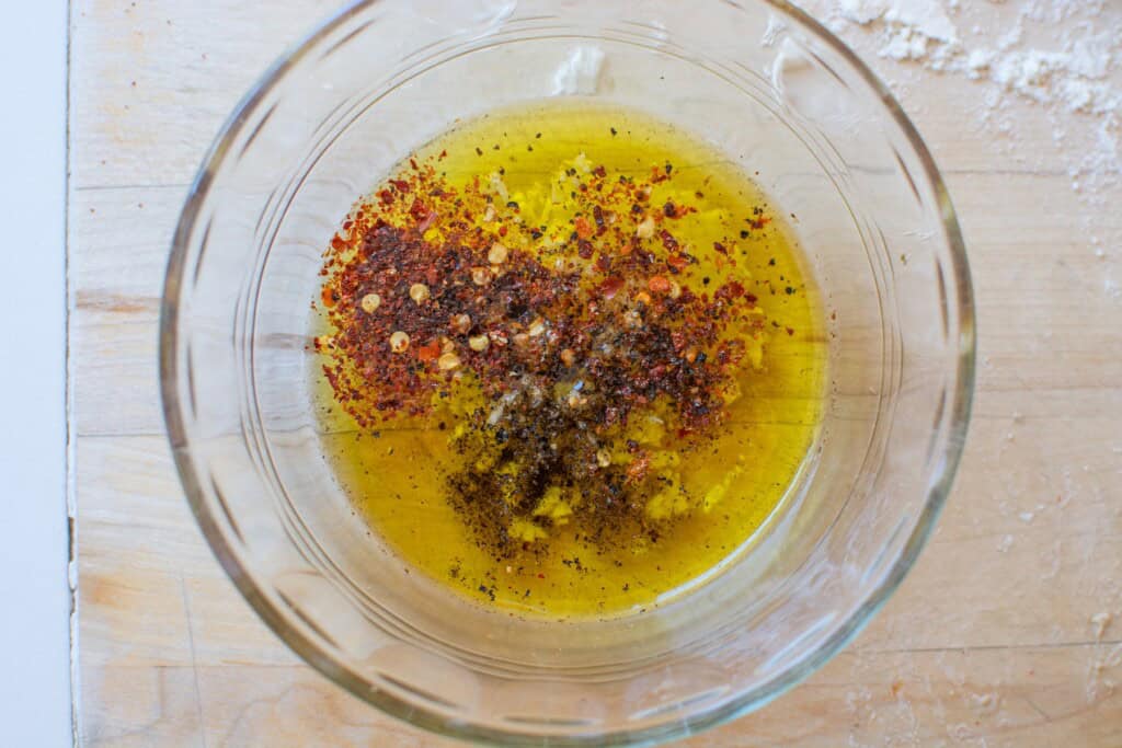 garlic oil in a glass bowl