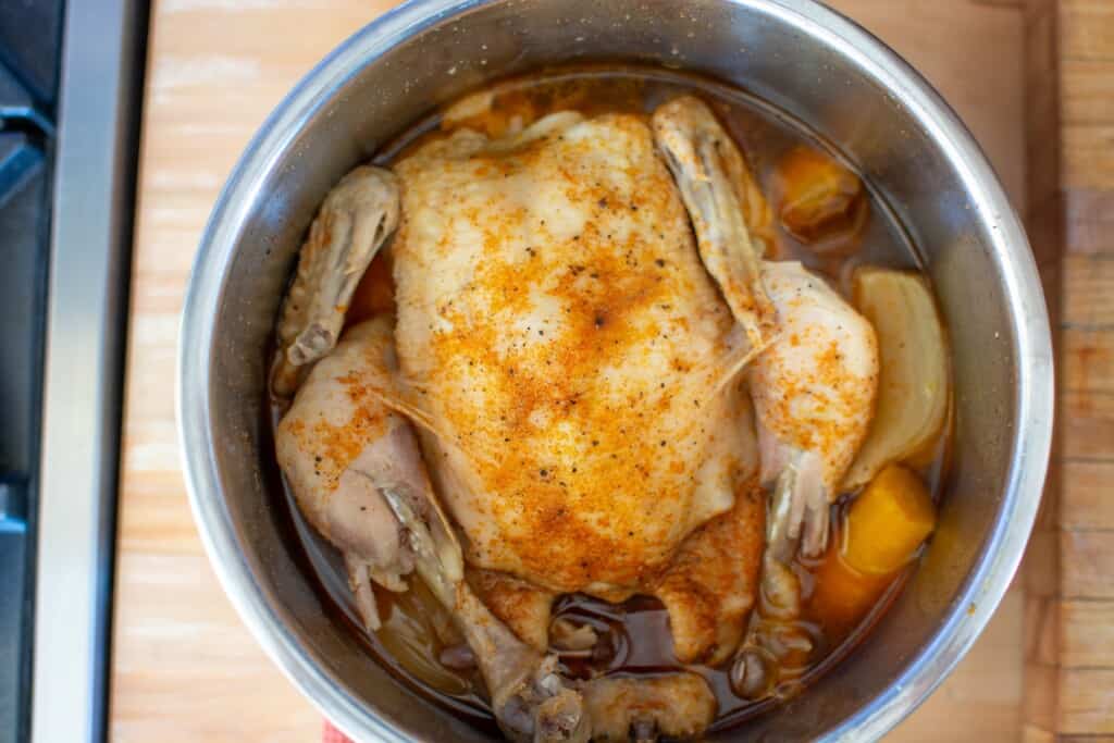 chicken in an instant pot after being cooked
