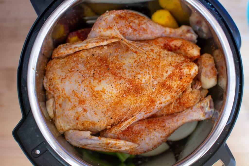 A whole chicken in an instant pot