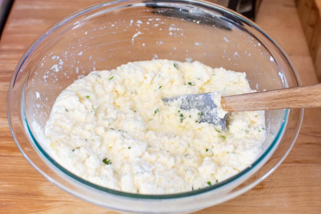 ricotta mixture in a glass bowl