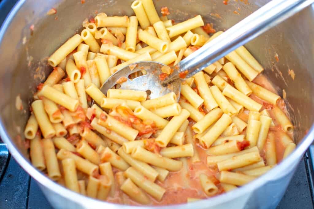 ziti tossed with tomato sauce and cream